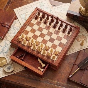 Jeu d'échecs rustique écologique poli, 100 % bois pur fait main, style animalier/amoureux, taille personnalisée, nouveau - Product Image 2