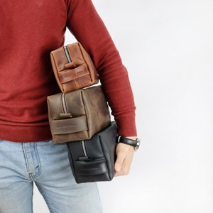 Custom Side Pocket Genuine Leather <b>Toiletry</b> <b>Bag</b> Travel Dopp Kit <b>Men</b> Waterproof Shaving Wash Cosmetic Case LYG-0176 - Product Image 6