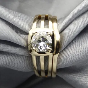 Vintage Round Cut Moissanite Engagement <b>Ring</b> Set <b>925</b> Sterling <b>Silver</b> Yellow Gold Plated Women's Bridal <b>Ring</b> Set - Product Image 4