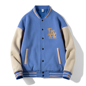 Veste universitaire bleu marine pour homme avec manches grises et broderie LA, style preppy, vêtement d'automne - Product Image 5