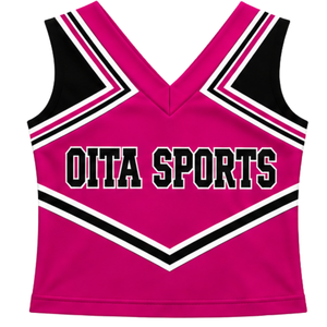 Haut d'uniforme de cheerleading rose vif sans manches, col en V, pour femmes et filles, idéal pour les équipes de danse et les compétitions - Product Image 1