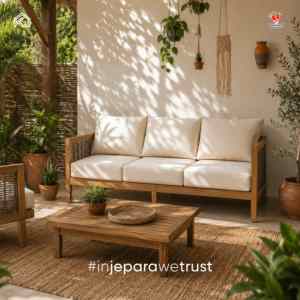 Sofá de Jardín de Madera de Teca Sólida de Primera Calidad, Resistente a la Intemperie, Ecológico, de 3 Plazas, para Patio, Sala de Estar o Apartamento - Product Image 1
