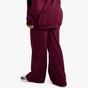 Pantalon palazzo en molleton pour femme, coupe ample, couleur unie, taille mi-haute, décontracté, longueur intégrale, taille élastique, pour l'automne - Product Image 2