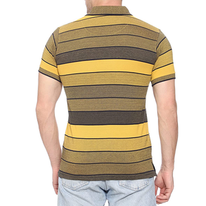 Polo de manga corta a rayas para hombre, diseño casual de punto, patrón de color amarillo y marrón, corte regular. - Product Image 5