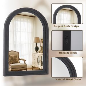 Specchio da Parete Arcuato 40x30 Pollici con Cornice in Legno Nero, Specchio Decorativo per Bagno - Product Image 3