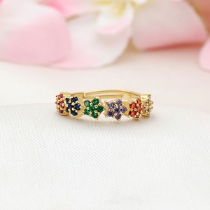 Anillo Ajustable de Plata de Ley 925 con Baño de Oro y Circonitas Multicolor en Forma de Flor, Joyería Fina, Memoria Jewels - Product Image 2