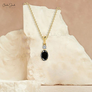 จี้เพชรดำทรงรีแท้ขนาด 7x5 มม. ประดับเพชร G-H ในตัวเรือนทองคำแท้ 14k แบบห้อย - Product Image 6