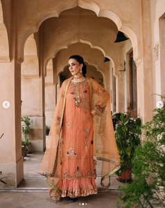 Elegant Women's Peach Silk Salwar Kameez With Embroidery Traditional Indian Pakistani Wedding Wear Regular Fit All Seasons - Product Image 1