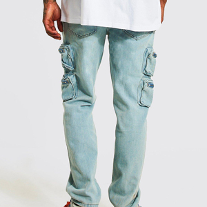 Jeans Cargo Azul Claro para Hombre, Corte Holgado, Cintura Media, Estilo Casual Urbano, Ropa de Primavera - Product Image 3