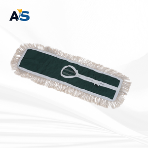A&S Durable 5x24 White Dust <b>Mop</b> with Synthetic Cotton Fibers Cut-End Design and Dark Green Backing for Multi-Floor Cleaning - Product Image 2