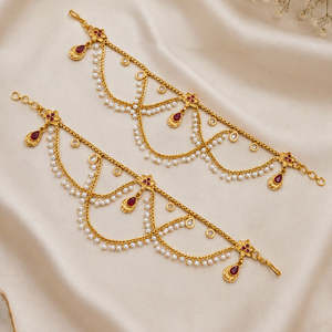 สร้อยข้อเท้าทองชุบประดับมุกคุณภาพสูง ดีไซน์เพชรและกระดิ่ง - Product Image 1