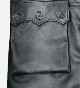 Manteau long en cuir véritable noir pour femme, col en fausse fourrure, fermeture à boutons, poches plaquées, parka d'hiver - Product Image 5