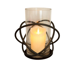 Candelabro votivo redondo negro de hierro y vidrio, el más vendido, para decoración de mesas en el hogar y en Navidad. - Product Image 1