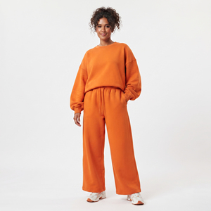 Conjunto Deportivo Holgado para Mujer, Manga Larga, 100% Algodón Felpa, Hombros Caídos, Pantalones Anchos Casuales, Talla Grande - Product Image 1