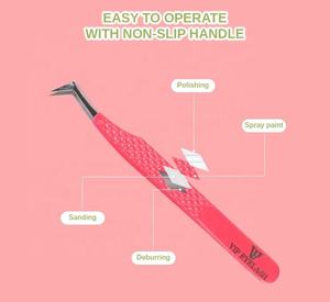 Black Silver Grip Eyelash Tweezers <b>Pink</b> <b>Box</b> Packing Isolation Private Label Fiber Tip Volume Lash Tweezers for sale - Product Image 3
