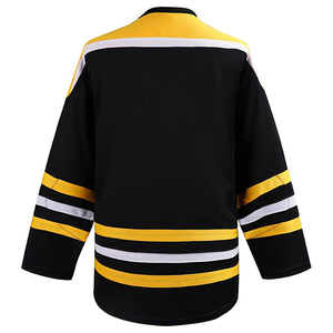 เสื้อฮอกกี้น้ำแข็งผู้ชายแบบสั่งทำ สีดำเหลืองขาวลายทาง แขนยาว ผ้าโพลีเอสเตอร์ซับเหงื่อ คอวี ปิดด้วยเชือกผูก - Product Image 4