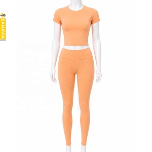 SAMAVIA Custom Women Yoga Sets Fitness Women High Quality <b>Crop</b> <b>Top</b> High Waist Leggings 2 Piece Fitness Workout Sportswear - Product Image 1
