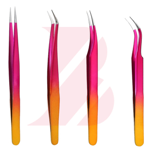 Extensions de cils à pointe incurvée, pince à cils rose et jaune dégradé pour isolation et volume des cils - Product Image 2