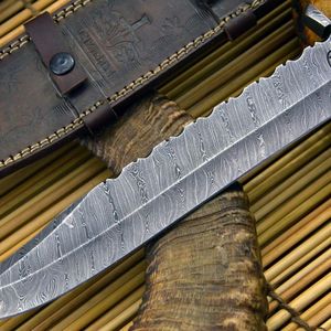 Cuchillo de Caza Hecho a Mano Personalizado, Hoja de Damasco, Mango de Hueso Teñido, Funda, Cuchillo Bowie Ambidiestro Afilado para Supervivencia y Camping - Product Image 4