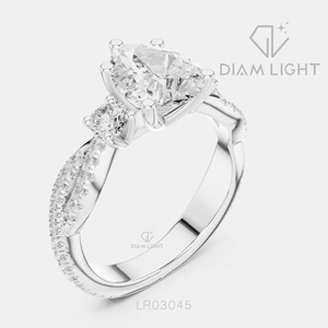 Bague de fiançailles en diamant de laboratoire taille poire 1,40 carat en or blanc 14 carats, certifiée IGI, couleur F+, clarté VS+, avec pavé - Product Image 2