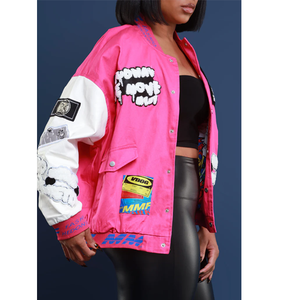 Custom Varsity Letterman <b>Jackets</b> Towel Embroidery <b>pink</b> Winter College Unisex <b>Jacket</b> Chenille Patched Varsity <b>Jackets</b> - Product Image 3