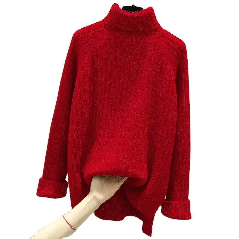 최신 원피스 디자인 2023 겨울 트렌드 풀오버 스웨터 여자의 느슨한 단색 패션 캐주얼 긴 소매 운동복
