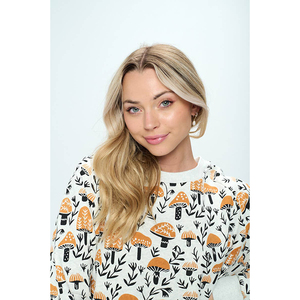 Primefield <b>Women's</b> Crew Neck Sweatshirt Long Sleeve Printed Mushroom <b>Pattern</b> Cotton Polyester Autumn Casual Wear - Product Image 5