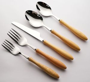 Ensemble de couverts multifonctionnels en acier inoxydable avec manche en bois, design moderne, compatibles lave-vaisselle, pour la maison, le bureau, l'école, le camping en plein air - Product Image 2