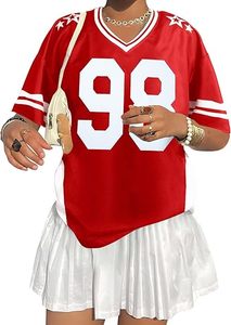 Shirts for Women Oversized V Neck <b>Tshirt</b> Number Graphic Shirt Casual Y2k Streetwear Tee Tops - Product Image 2