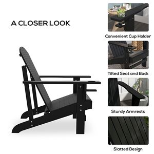 Sedia Adirondack Moderna per Patio, Giardino, Prato - Capacità 330 Libbre, Nera con Portabicchieri - Product Image 5