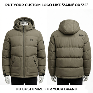 Chaqueta Acolchada Premium de Poliéster Resistente al Agua de 320 GSM, Color Verde Oliva, con Capucha, Personalizable con Logotipo Bordado - Product Image 1