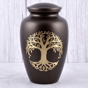 Urna Funeraria de Latón con Árbol de la Vida en Rojo y Dorado, Acabado Mate, para Cenizas Humanas, Recuerdo Funerario y Entierro - Product Image 3