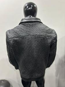 <b>Men</b> Genuine Leather <b>Jacket</b> Real Woven Leather Zip Up Collar <b>Long</b> Sleeve Outerwear for Casual Streetwear For Wholesale - Product Image 2