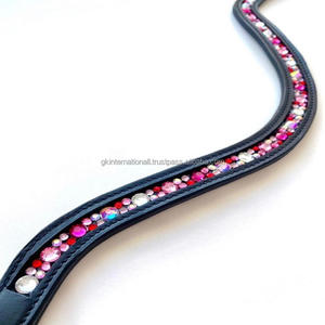 Hotfix Chain Golden Silver Combination Stone Customized Handmade Empty Channel Leather Horse Brow Band <b>Headband</b> - Product Image 2