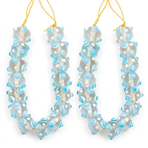 Perles en verre filé à la main de qualité supérieure, motif floral bleu, fil doré, 12 mm, artisanat décoratif pour la fabrication de bijoux - Product Image 1