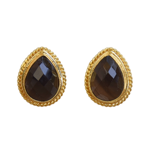 Gold Plated Pear Cut Onyx Stud <b>Earrings</b> Women's Classic Bezel Setting Fashion Jewelry - Product Image 5