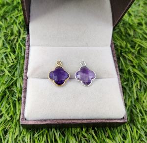 Colgantes de piedra con forma de trébol y amatista Natural, joyería de moda, venta al por mayor - Product Image 2