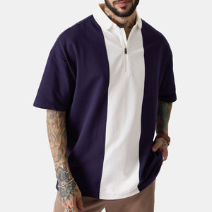 Men's Dark Purple And White Color Blocked Cotton <b>Polo</b> Shirt Short Sleeve Casual Top Adult Oversize Style <b>Polo</b> Shirt - Product Image 5