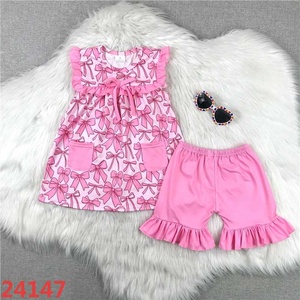 Vendita calda Casual fiocco pantaloncini da bambina set di Velour motivo floreale traspirante Spandex/cotone HZ marca No MOQ sorella sorella - Product Image 1