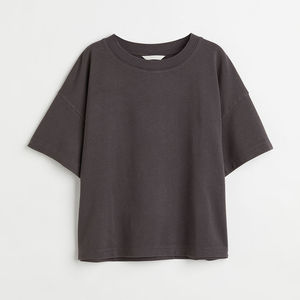 <b>Women</b> Vintage Leopard Terry Jersey Loose Fit Acid Wash <b>T</b>-<b>Shirt</b> Drop Shoulder Short Sleeve Crew Neck Casual Solid Grey Tee Letter - Product Image 3