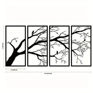 CIFbuy Quadro da Parete a 4 Pannelli in Stile Minimalista, in Ferro, con Ramo Nudo e Uccello, Decorazione di Lusso per la Casa a Tema Naturale, Disponibile per Ritiro in Negozio - Product Image 2