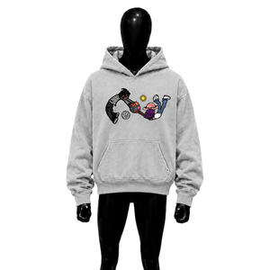Sudadera con Capucha Plateada con Gráficos y Divertida Ilustración de Personajes, Estilo Vintage Lavado, Oversize, Casual, Unisex, en Oferta - Product Image 1
