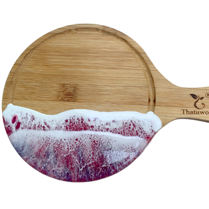 Thanh Tung Thinh Wooden Round Serving Board With Ocean Resin Design Handmade Coastal Style Kitchenware Made In Vietnam - Product Image 3