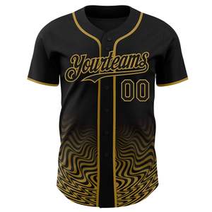 เสื้อเบสบอลสีดำทองแบบสั่งทำขายดีที่สุด ติดกระดุม ผ้าโพลีเอสเตอร์ 100% ระบายอากาศได้ดี แห้งเร็ว พร้อมปักโลโก้ตามสั่ง - Product Image 2