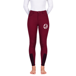 Leggings d'équitation pour femmes rouges, taille haute, extensibles, avec grip intégral en silicone, pour la compétition et l'entraînement - Product Image 1