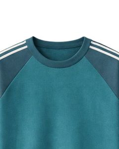 Camiseta de Manga Raglán Blanca y Verde Azulado para Hombre, Informal, de Verano, Cuello Redondo, Hombros a Rayas, Transpirable, Mezcla de Algodón, Suave y Cómoda - Product Image 5