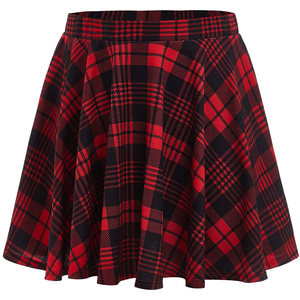 Jupe asymétrique de luxe pour femme, rouge et noire unie, taille élastique, longueur genou, imprimée, en polyester tissé doux, toutes saisons - Product Image 1