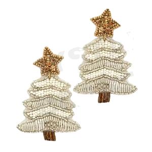 Christmas <b>Tree</b> Beaded Earrings for Women Patriotic Memorial Day Orange White Blue Colour Fabric Material - Product Image 1