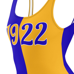 Maillot de bain une pièce bicolore Sigma Gamma Rho 1922 pour femme, bleu et or, extensible, coupe athlétique, élégant - Product Image 6