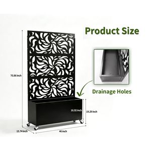 Divisorio Decorativo Autoportante in Metallo Nero con Motivo a Foglie, Fioriera e Recinzione per Patio - Product Image 4